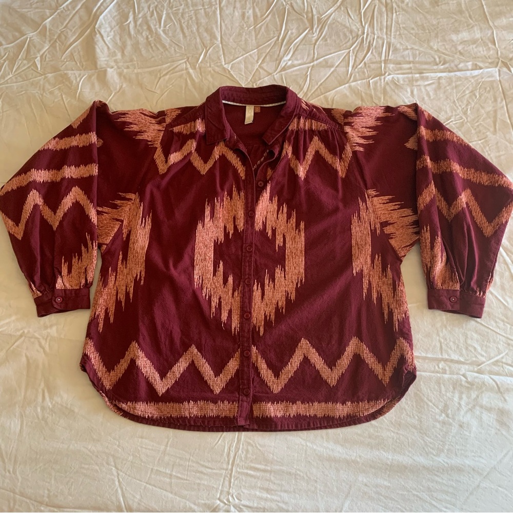 Pilcro Burgundy and Pink Aztec Button-Down Shirt